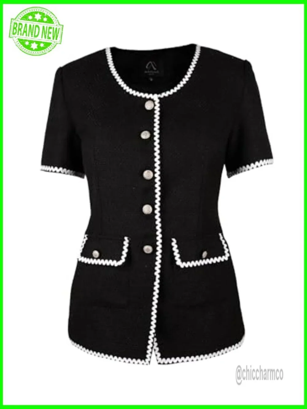 Tweed Blazer Jackets for Women Elegant Short Sleeve Office Outfit with Braid